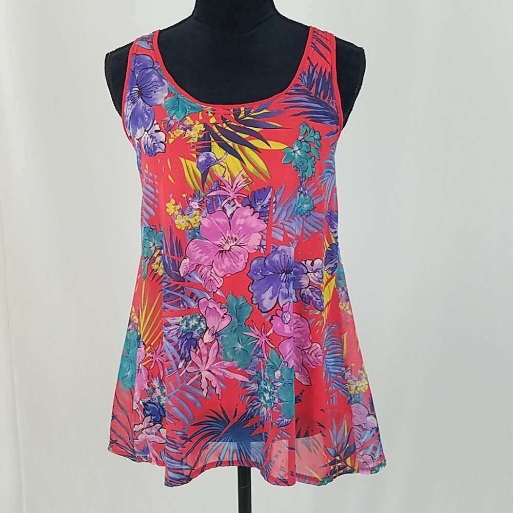 Ella‎ Moss women XS tank top floral flowy lined split back tropical vacation